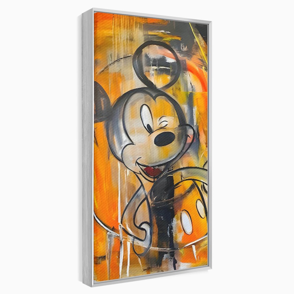 Tablou canvas cu tablou canvas cu mickey mouse, in rama de aluminiu argintiu